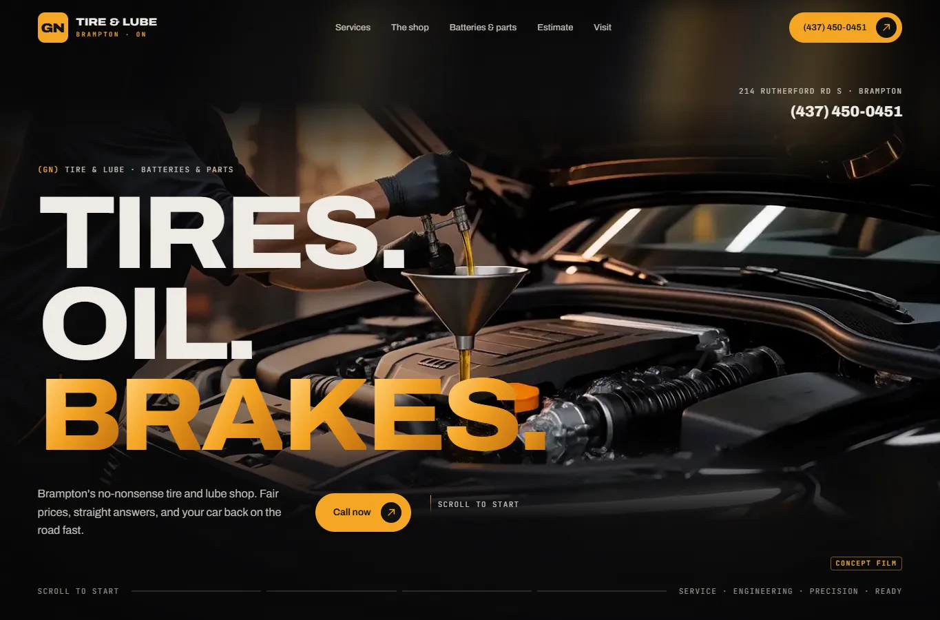 Screenshot of GN Tire & Lube website design